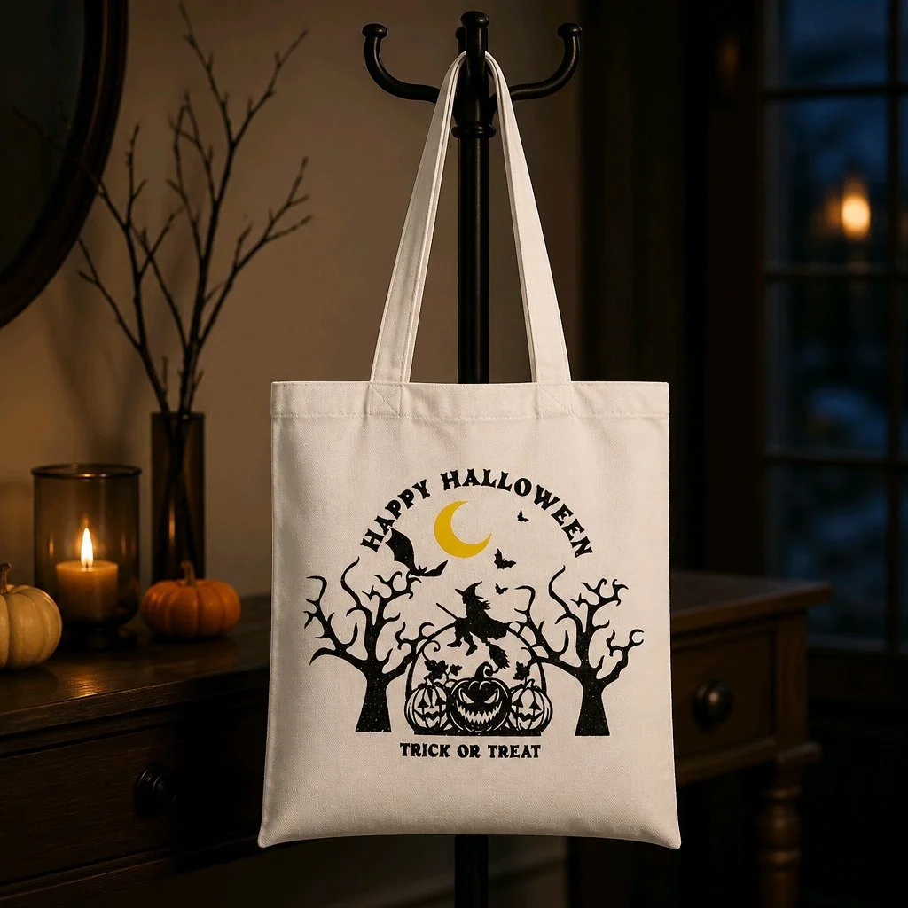 Halloween Tote Bag!  
Celebrate spooky season in style with my htv Halloween tote bag — the perfect blend of festive fun and everyday practicality. Made with attention to detail and personalised options available, this tote is ideal for trick-or-trea