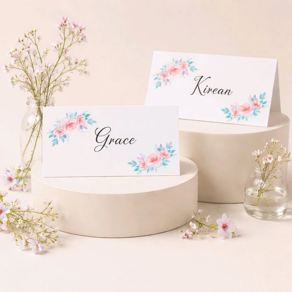 Blue/Pink Floral Place Card!
Printed on white card. #0093