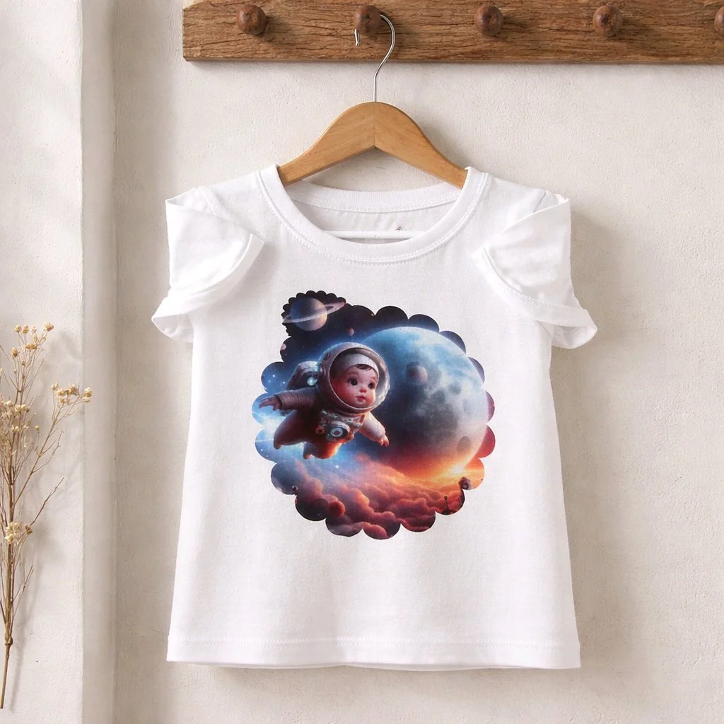 Personalised Kids T-Shirts Sizes Available From 1-10yrs! Colourful space print. Polyester. #00263