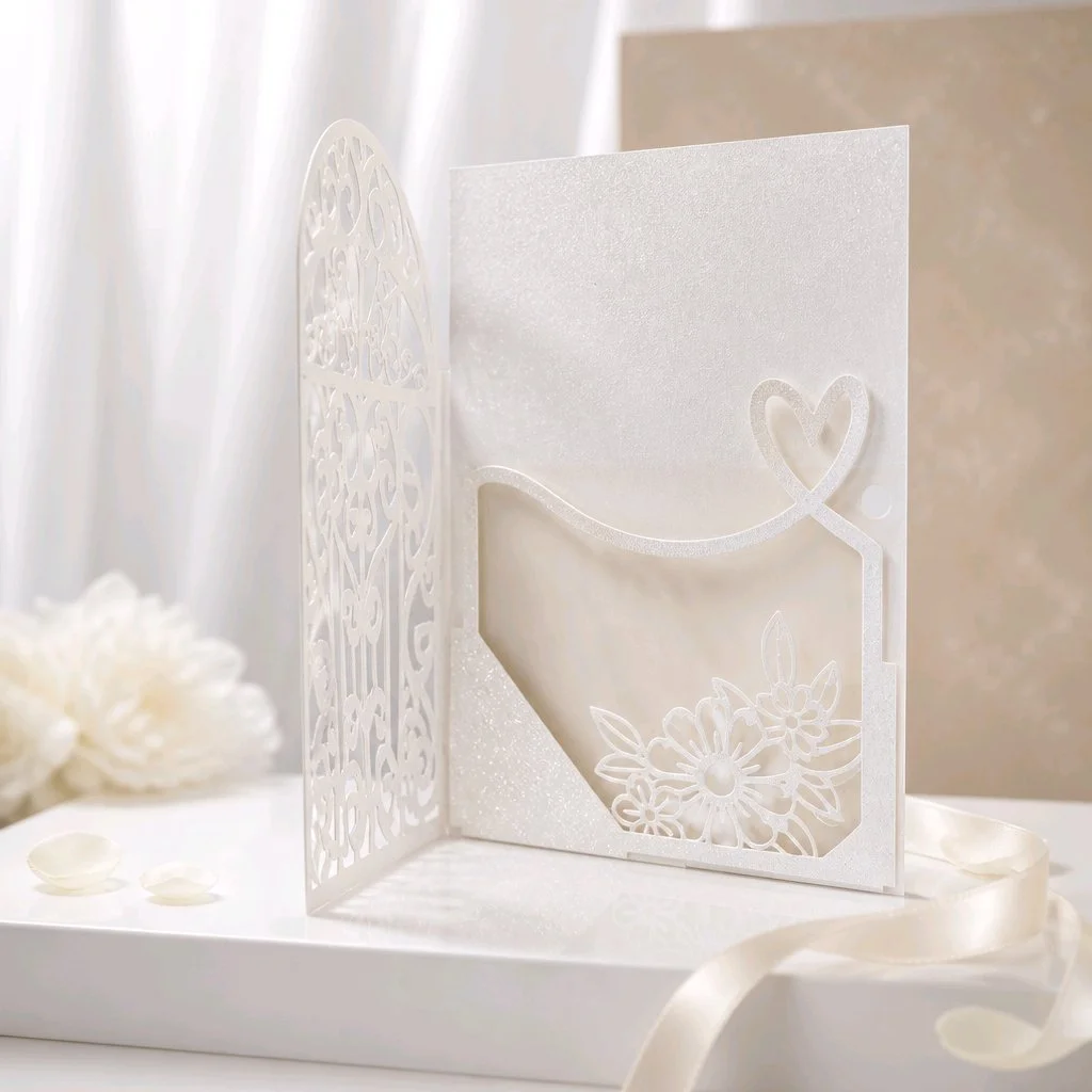 The inserts have been beautifully printed with a pink floral bouquet & finished with a stunning border to compliment the inserts. When the recipient opens their invitation they will find a stunning insert pouch that cradles all of your details. 