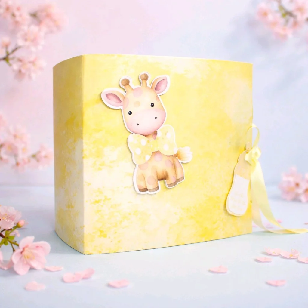 Option 3 Lemon. Gift Box! Personalisation option: add the baby’s name or arrival date on the spine. Colour options: Lemon (gentle pastel yellow), Blue (soft baby blue), Pink (delicate blush pink). Ideal as favours for a baby shower or as a standalone