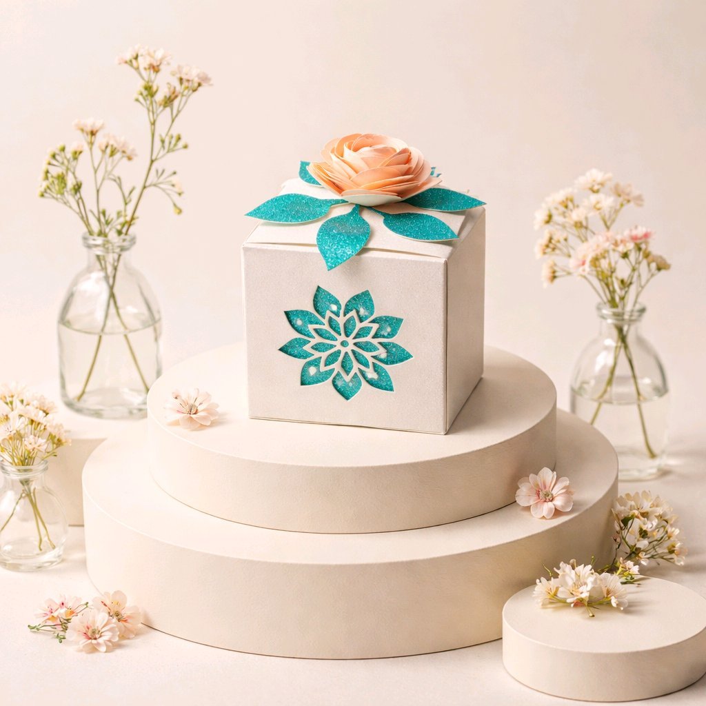 Rose favour box!
Okay, have you seen this adorable wedding favor box with a rose on the lid? 

It’s a total game changer for your big day!

Picture this: a cute little box crafted from shimmering white glitter card, and those intricate flower cutouts