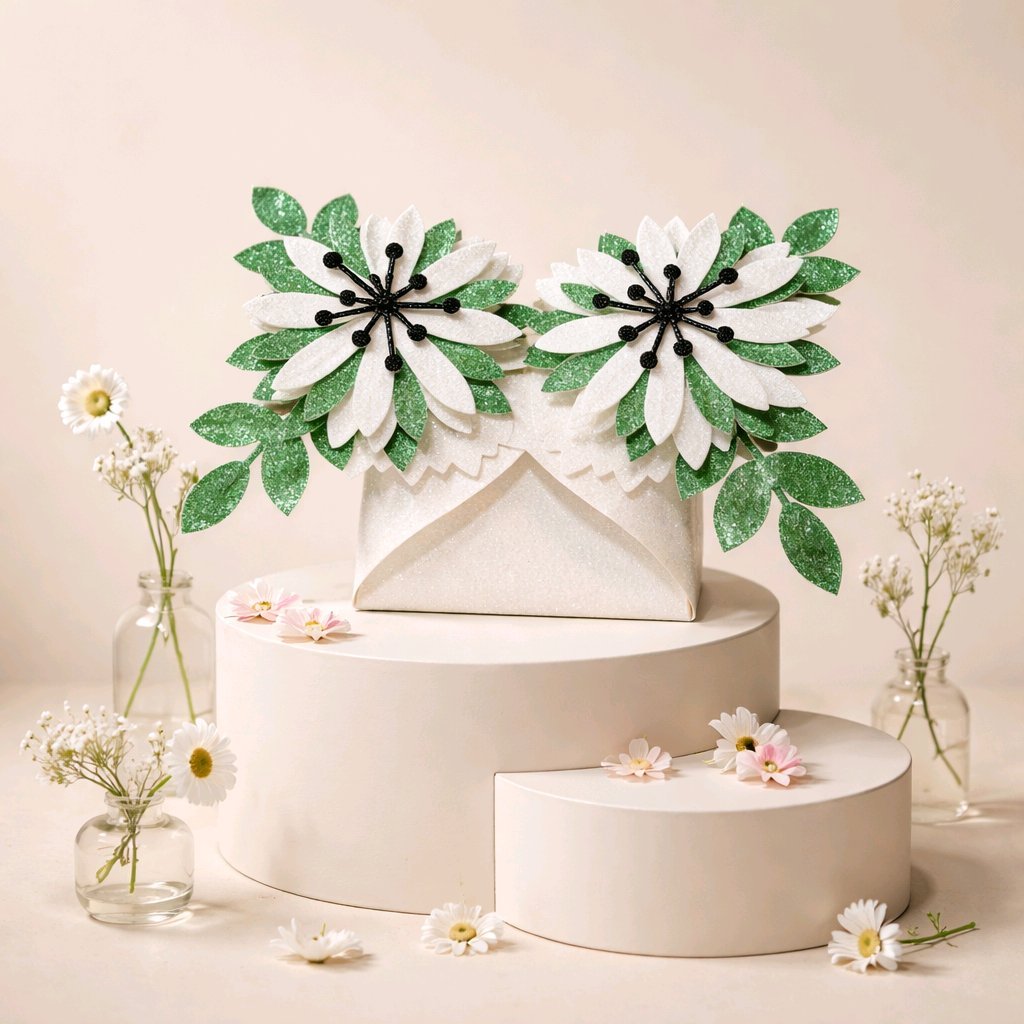 (NEW) Flower/Leaf Closing Favour Box! These stunning little boxes have adorable flower closings.  Simply slide the flowers and voila there are your favours neatly tucked inside. Let me tell you, they’re absolutely enchanting! Green/White. Little flow