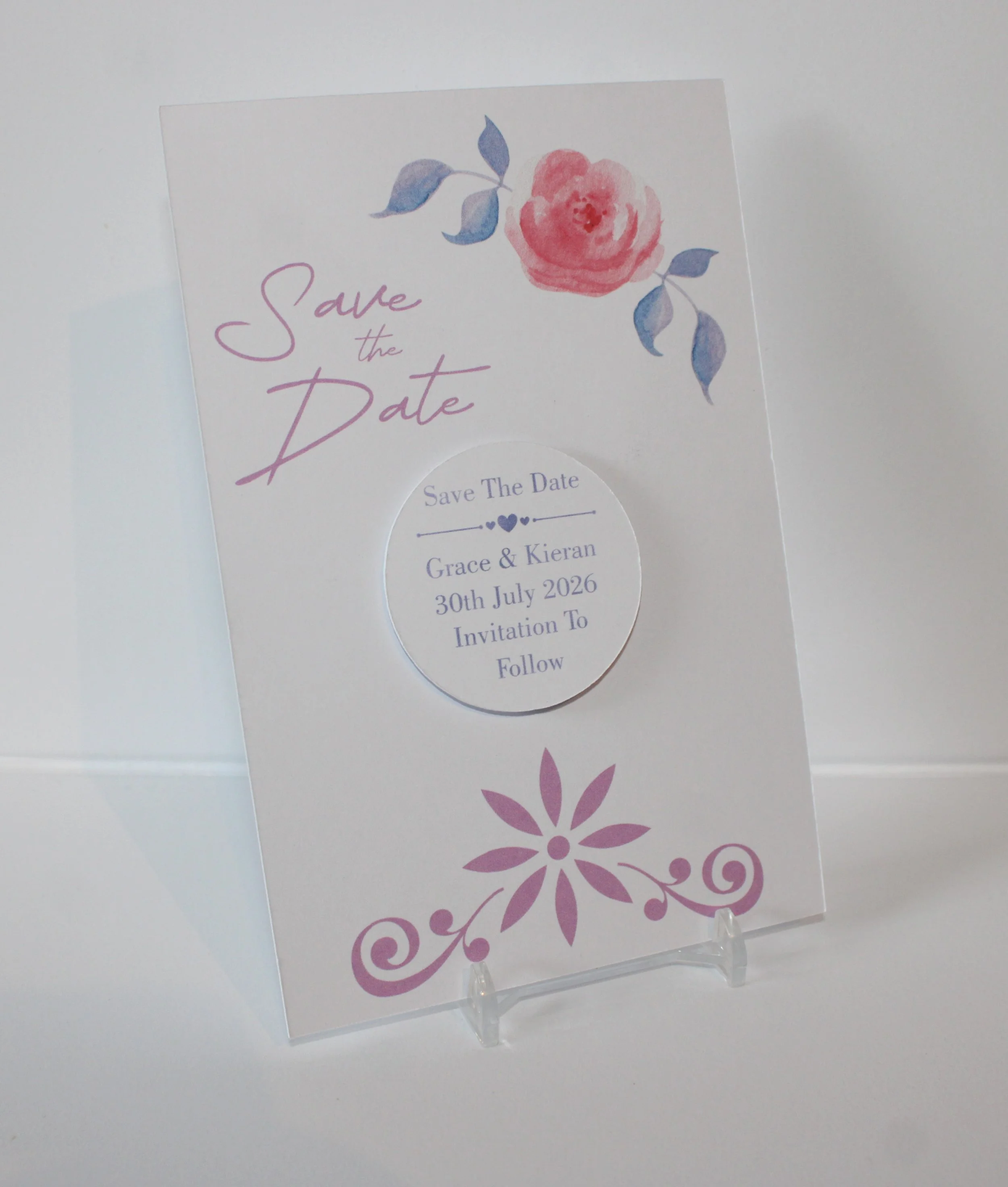 Lilac/Pink Rose With Aluminum Disc & Fridge Magnet #0029