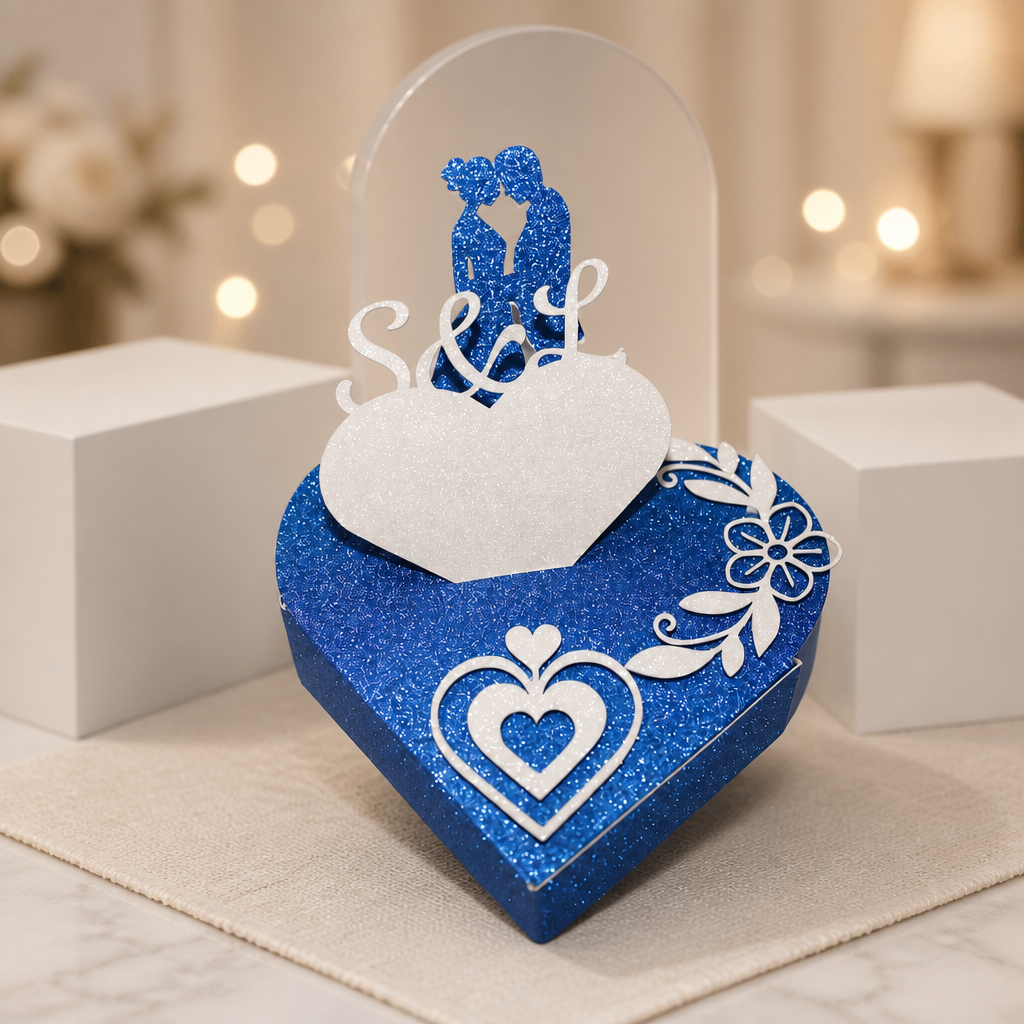 In addition to this there is also a heart with your initials cutely placed on the top, making these unique to you. To finalize this piece there is also a floral piece delicately cut and placed on the edge of the box.

This box really screams elegance
