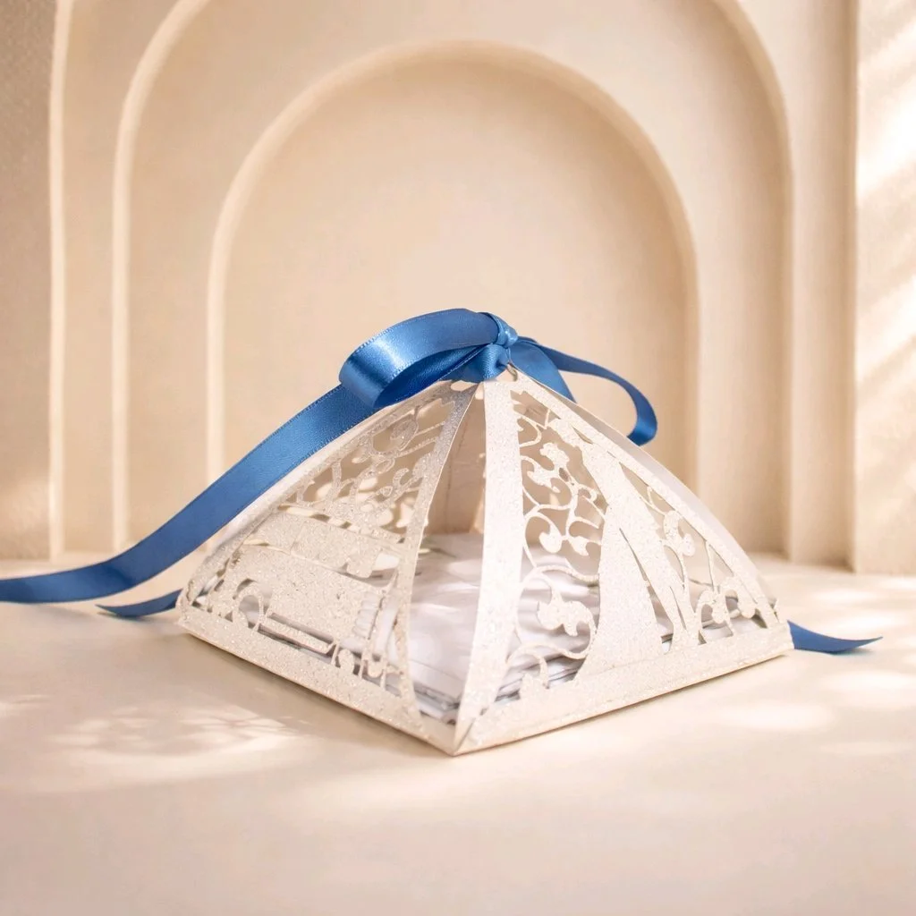 PYRAMID INVITATION PACKAGE! 
These wedding invitations are unique & with their intricate pieces, they are sure to catch the eye of your recipient. #001