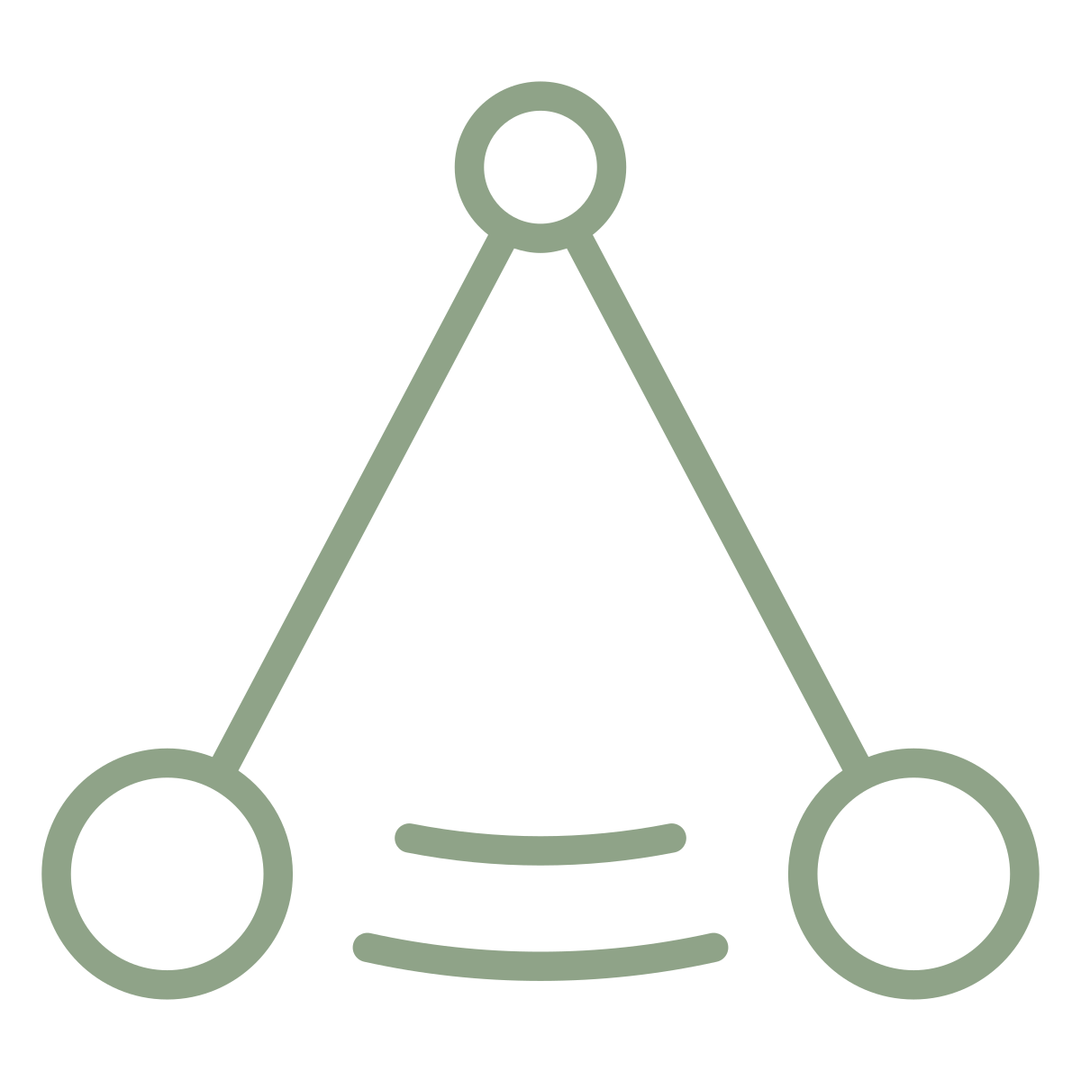 A pendulum made of three circles connected by lines and curved lines beneath, representing swinging between two extreme nervous system states