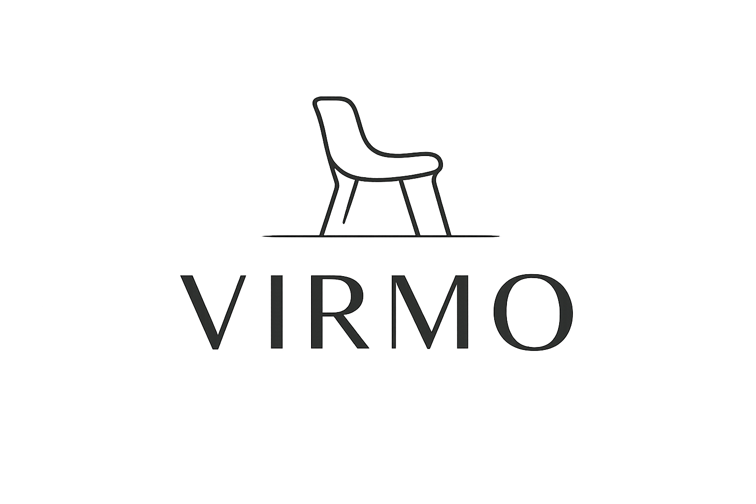 Logo minimalista con un dibujo de una silla y la palabra 'VIRMO' debajo.