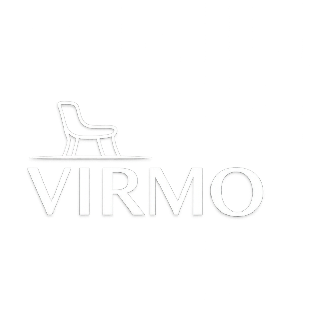 Logo con una silla y la palabra 'VIRMO' en letra grande y blanca.