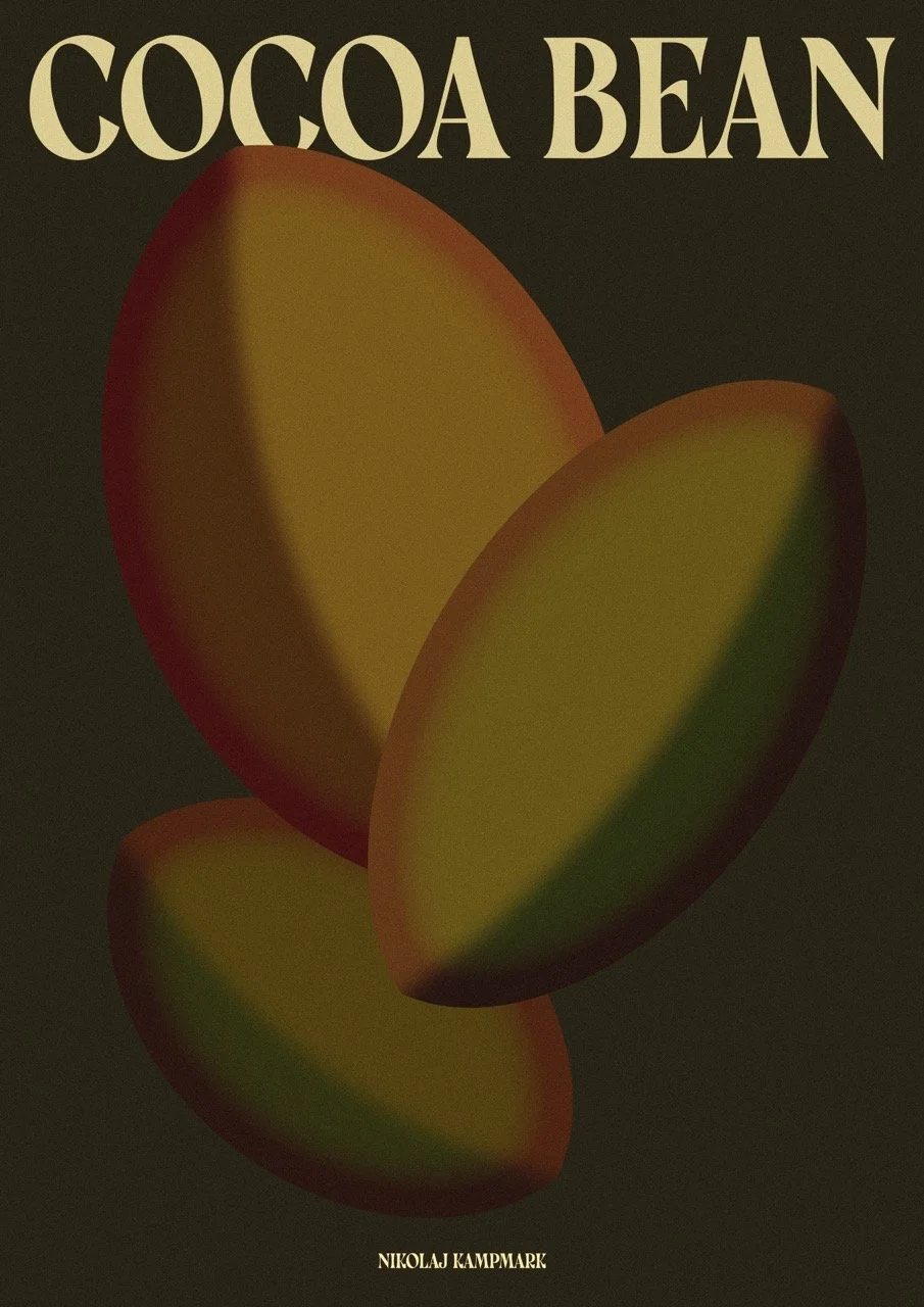 Book cover titled 'Cocoa Bean' showing two halves of a cocoa bean with a dark background.