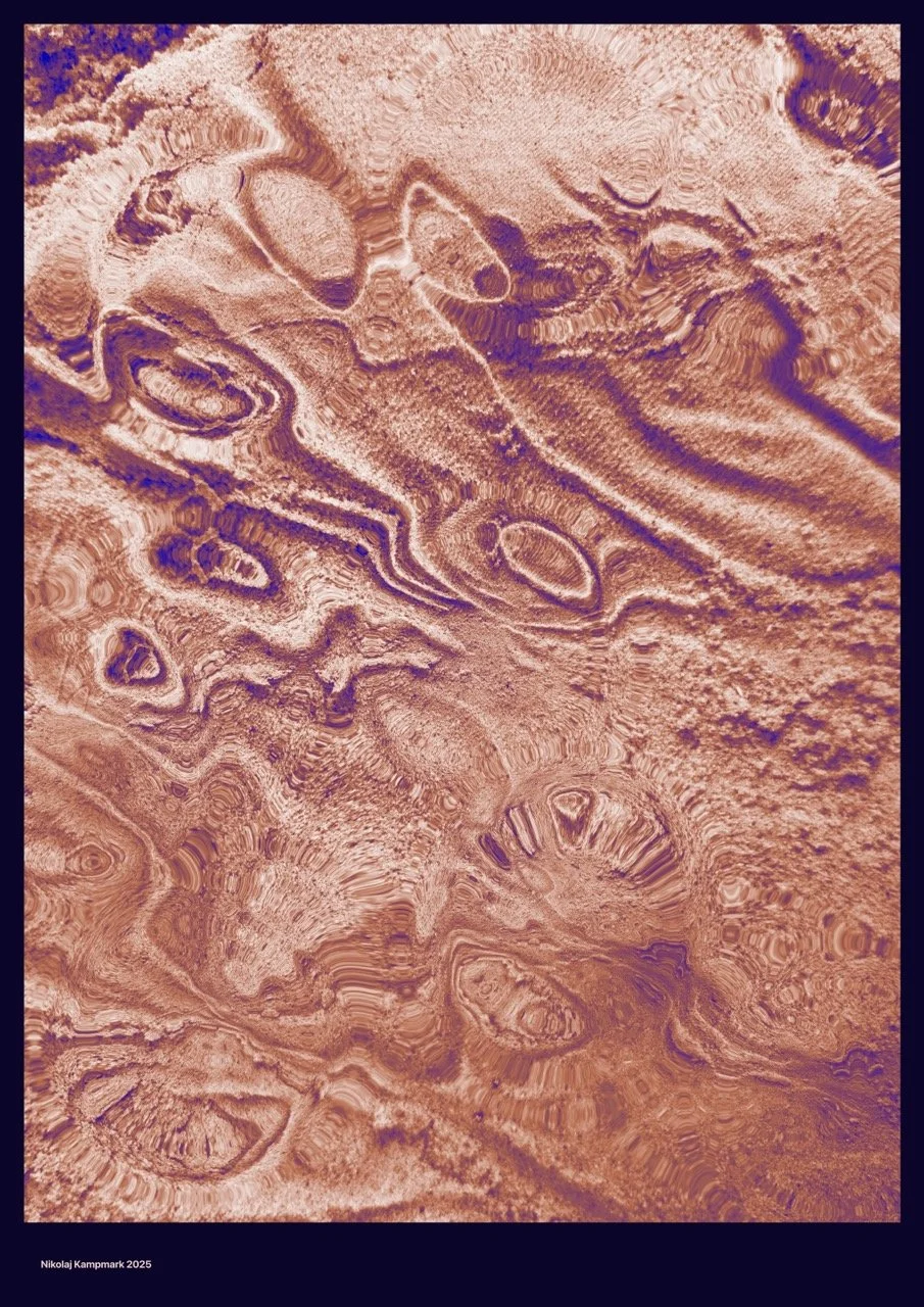 Abstract digital artwork featuring swirling organic patterns in shades of pink and purple.