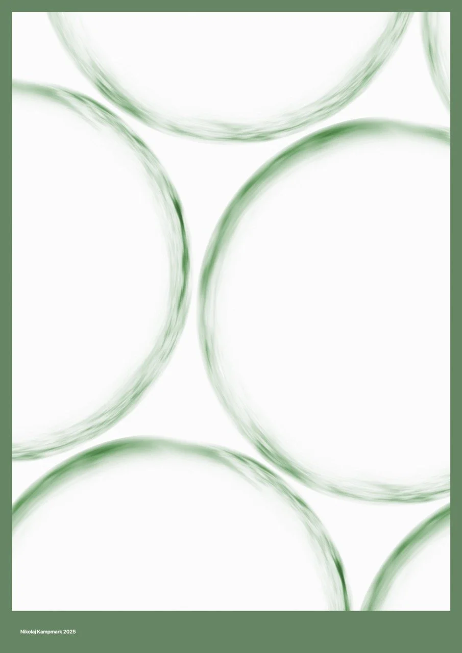 Abstract art with overlapping green circles and soft blurred edges on a white background.