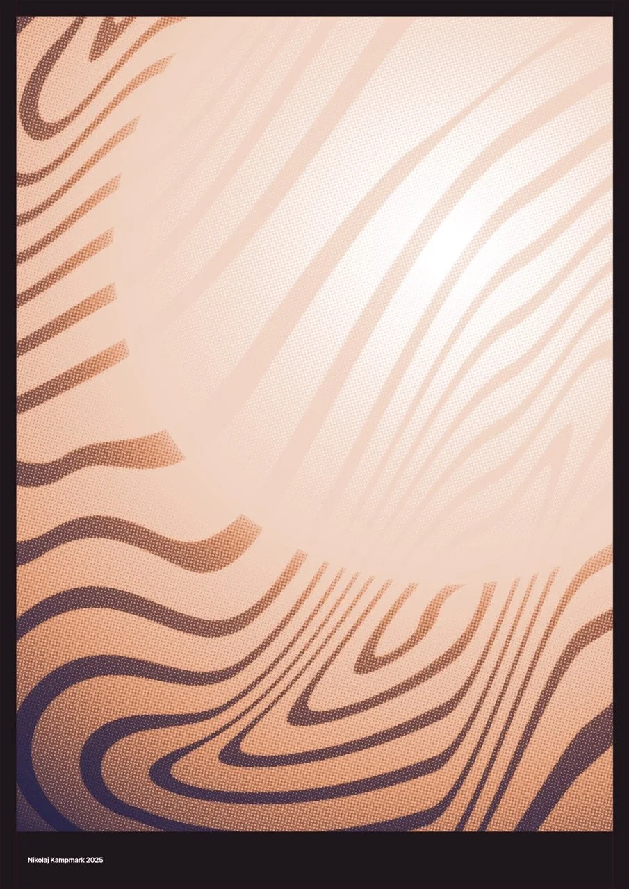 Abstract artwork featuring wavy lines in various shades of brown and beige, creating a flowing pattern with a subtle dotted texture.