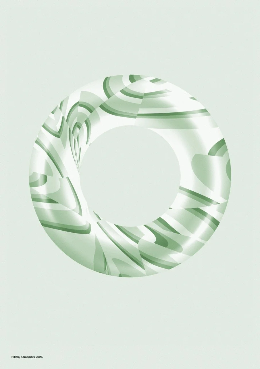 A white ring with green abstract patterns on a light background.