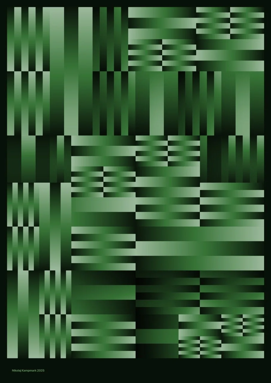 A pixelated and abstract pattern of various shades of green in a grid-like design.