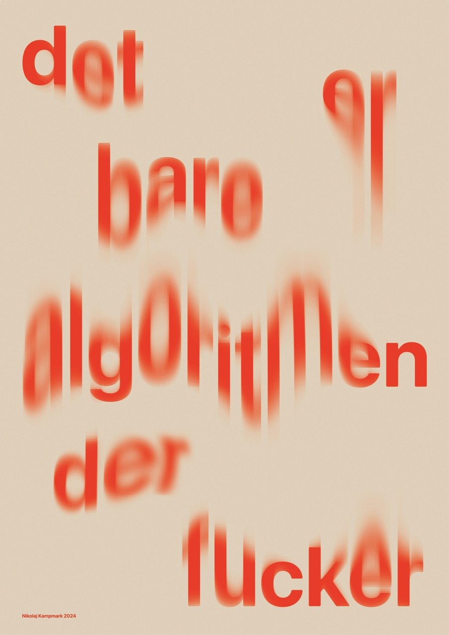 Blurred red text on a beige background.