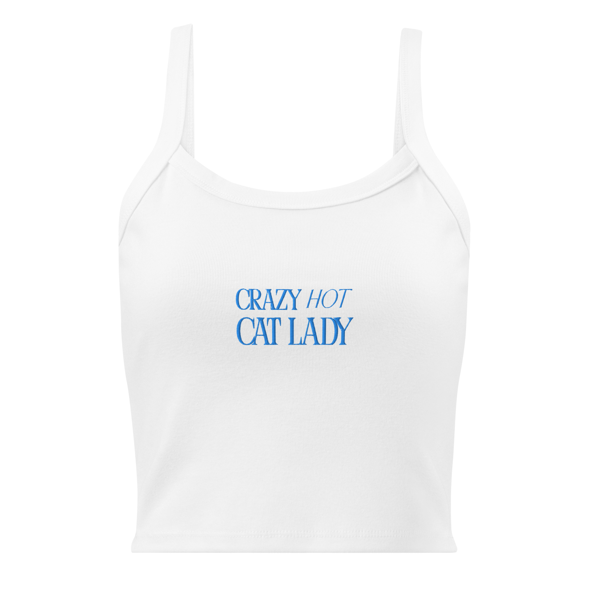 Crazy Hot Cat Lady Micro-Rib Tank Top - Embroidered Aqua Letters
