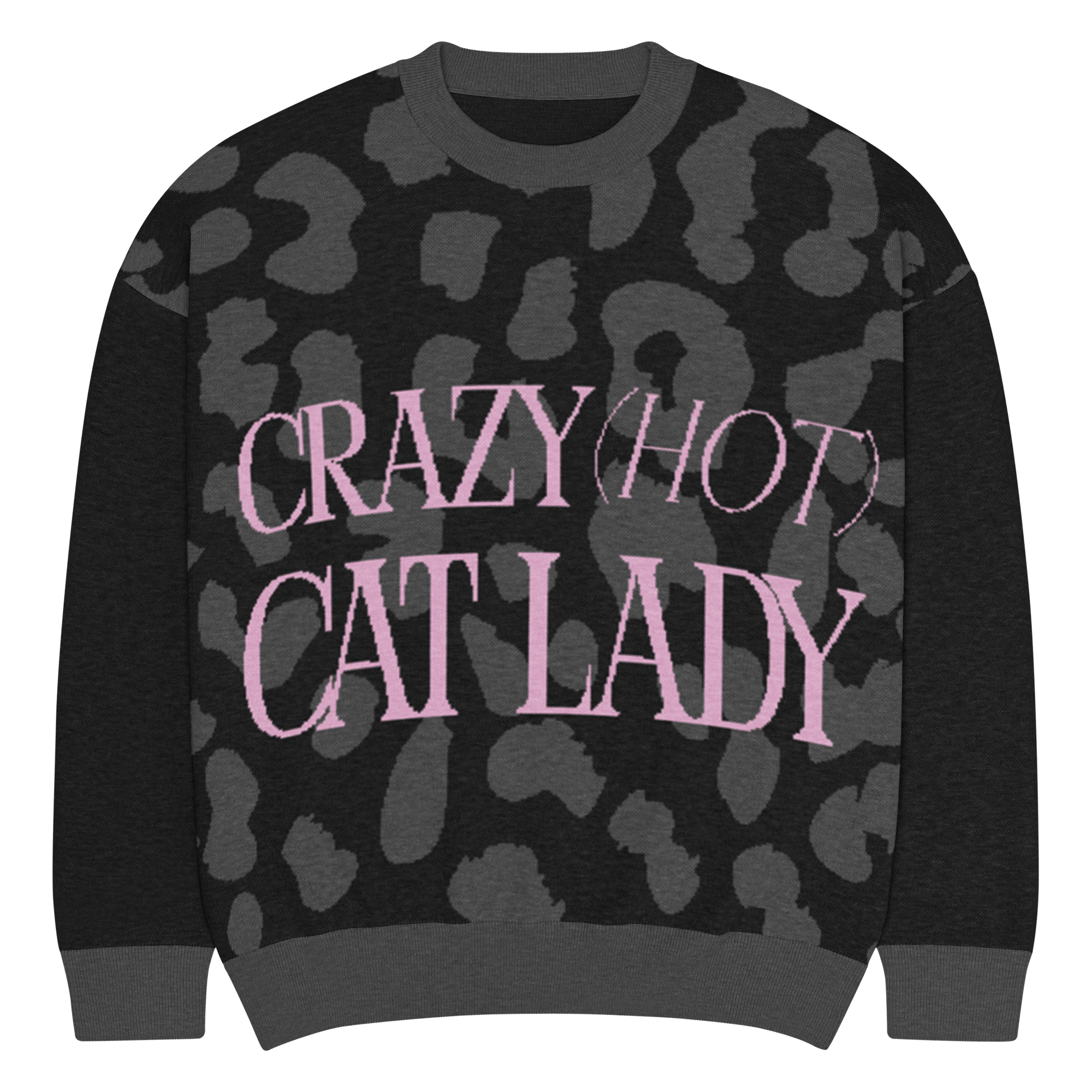 Crazy Hot Cat Lady Relaxed Fit Knitted Crew Neck Sweater Cardigan Lilac Lettering