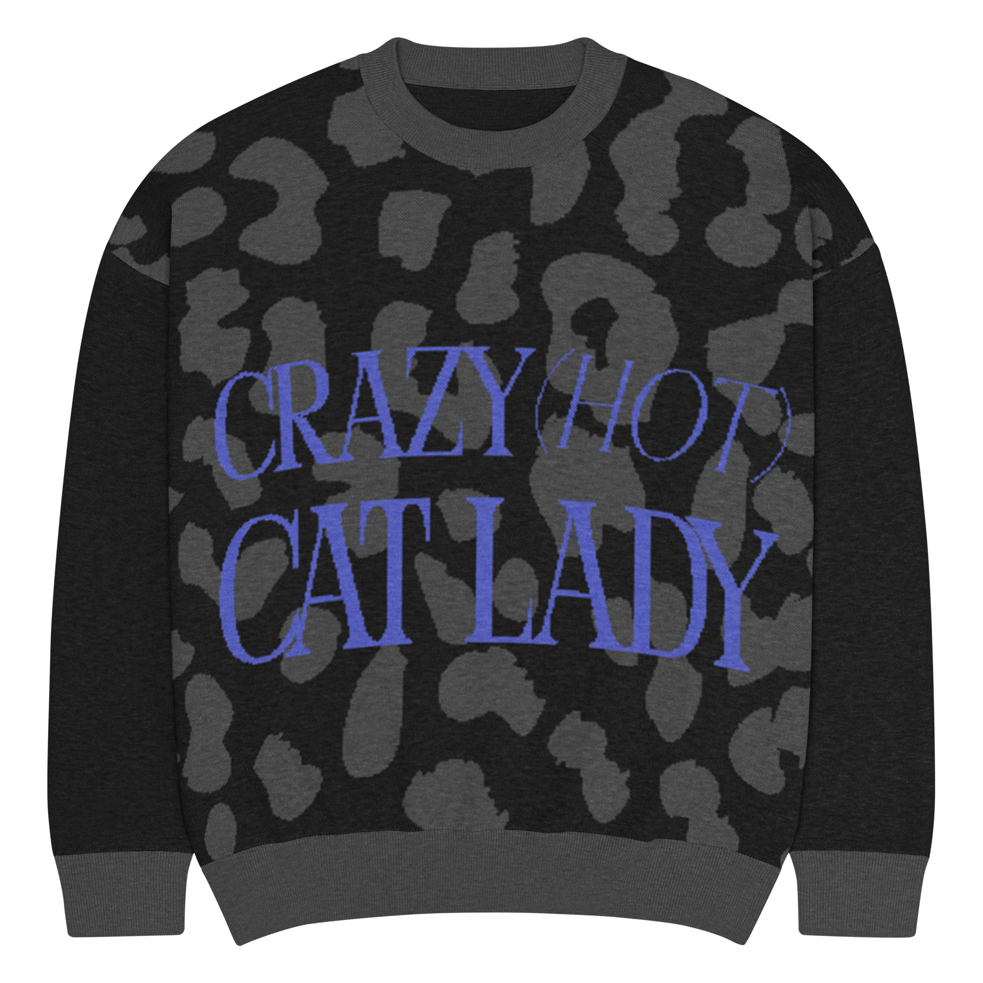 Crazy Hot Cat Lady Relaxed Fit Knitted Crew Neck Sweater Cardigan Purple Lettering