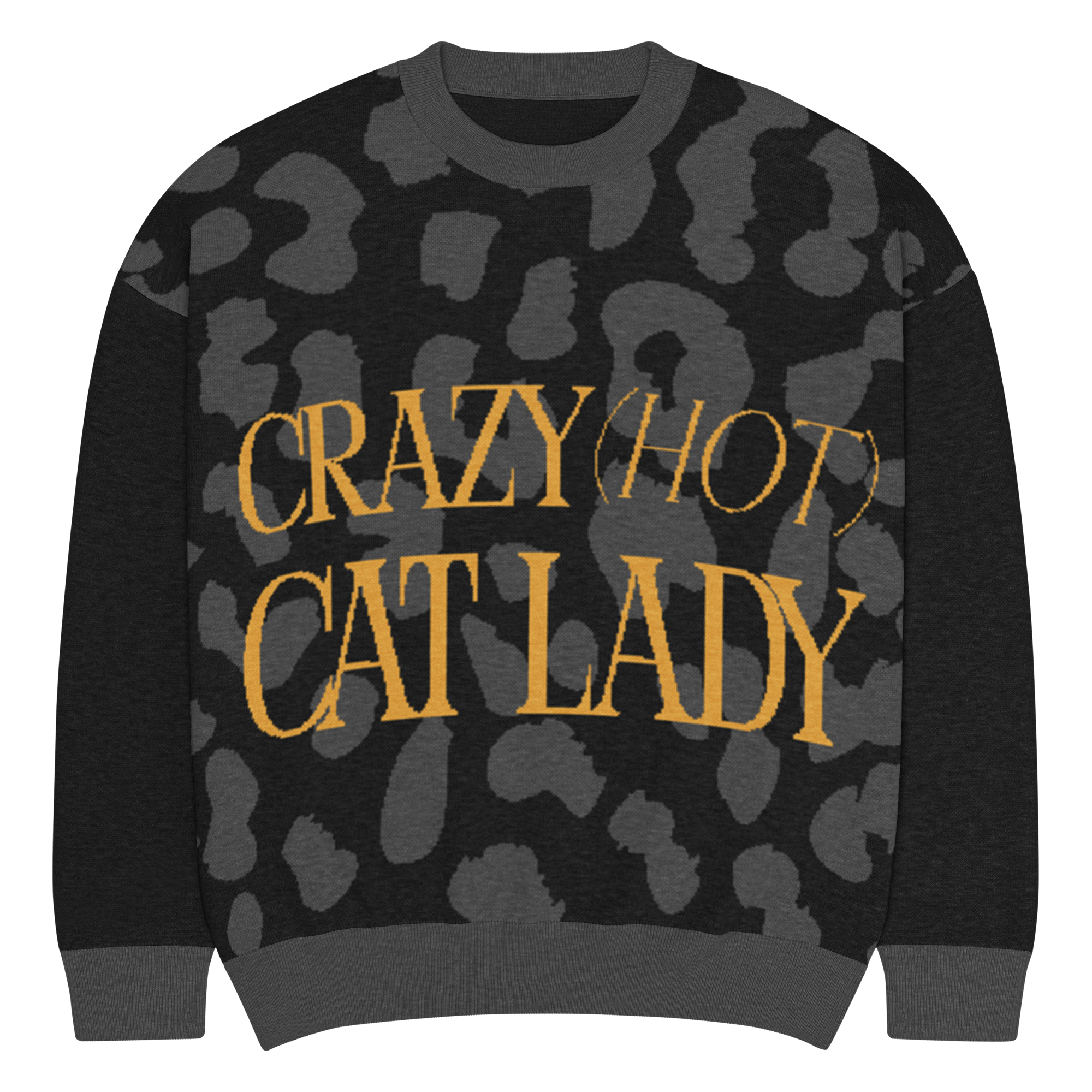 Crazy Hot Cat Lady Relaxed Fit Knitted Crew Neck Sweater Cardigan Yellow Lettering