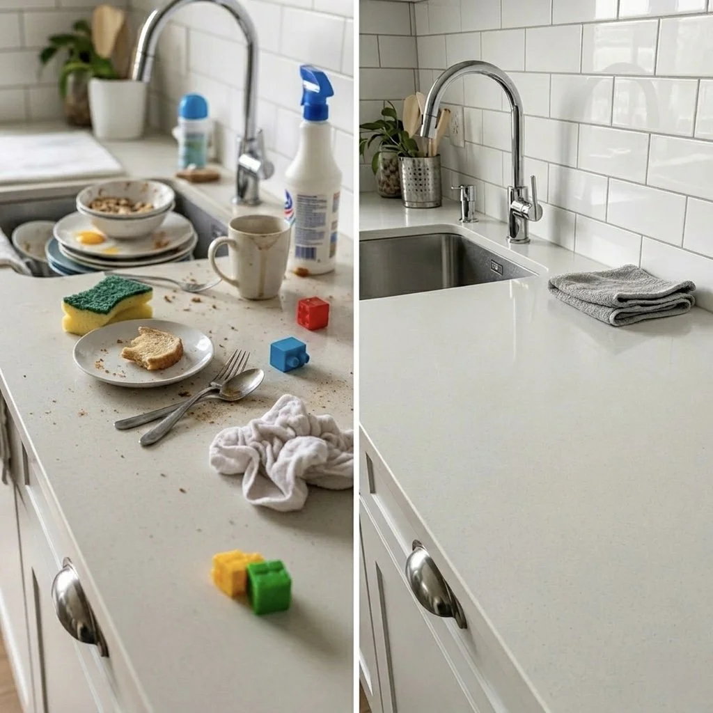 Before and After kitchen bench deep clean.jpg