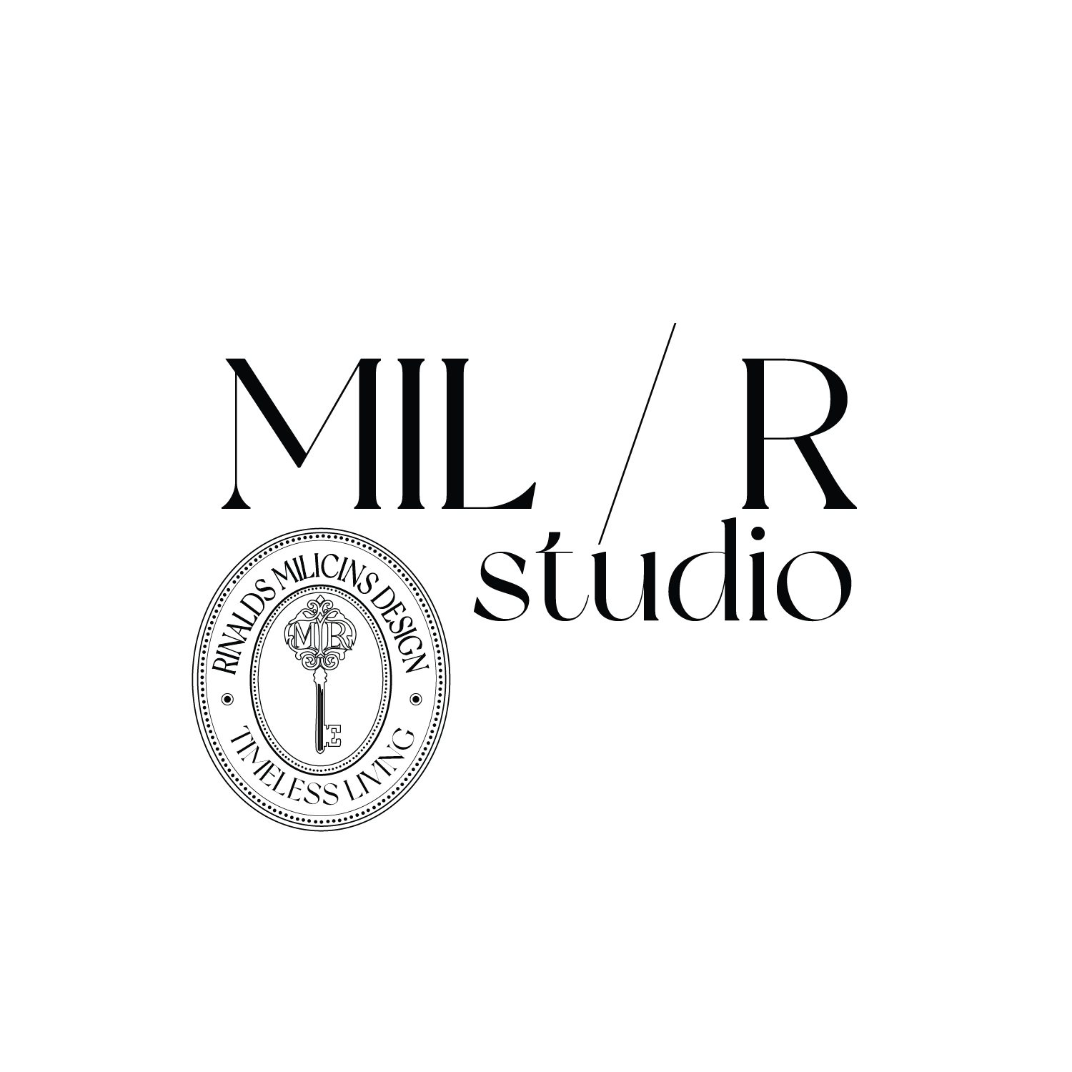 Logo of MLR Studio with a circular emblem featuring a key and the text 'RNALS. MLCS. DESIGN' and 'LIMITLESS. UNIQUE. TM' surrounding it.