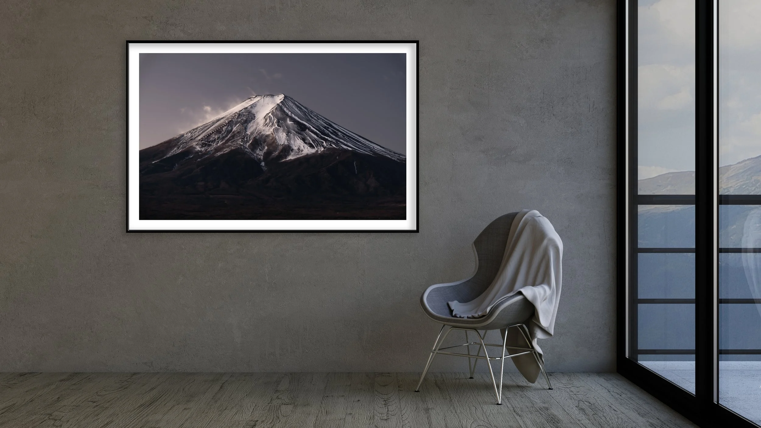 Contemporar Empt Room and Chair Mount Fuji.jpg
