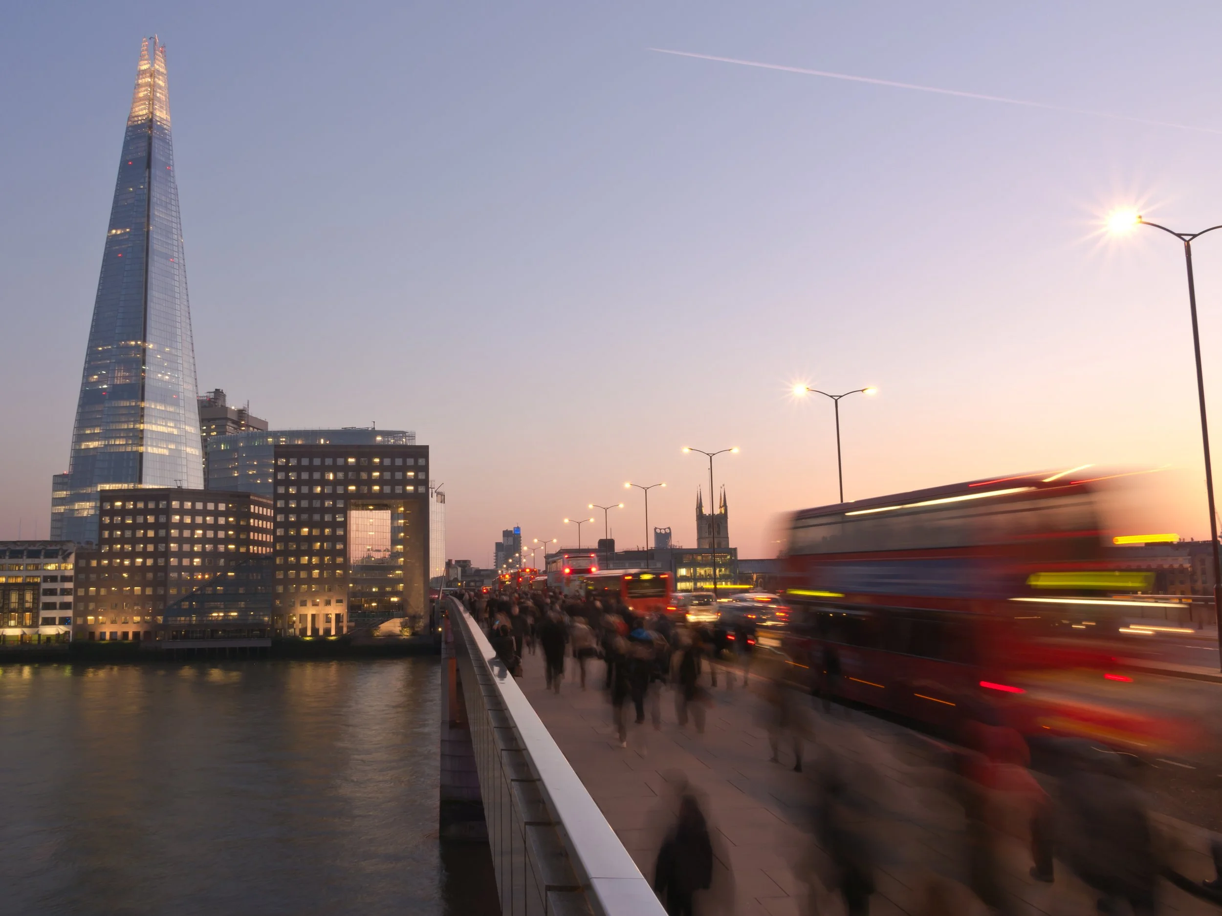 Sunset Commuters on London Bridge with The Shard