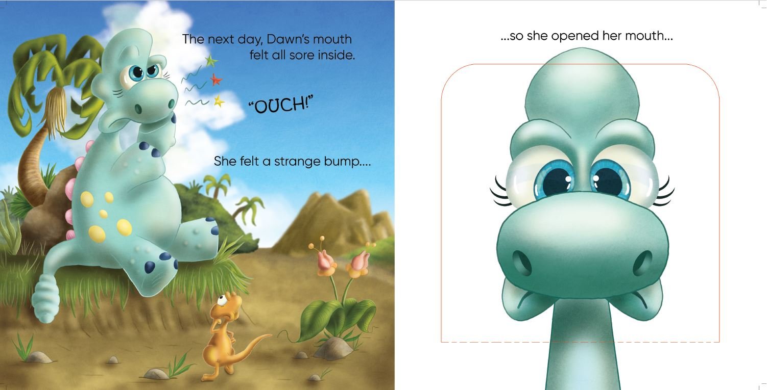 Storybook spread featuring outline of lift-flap - preparation of files for publishing