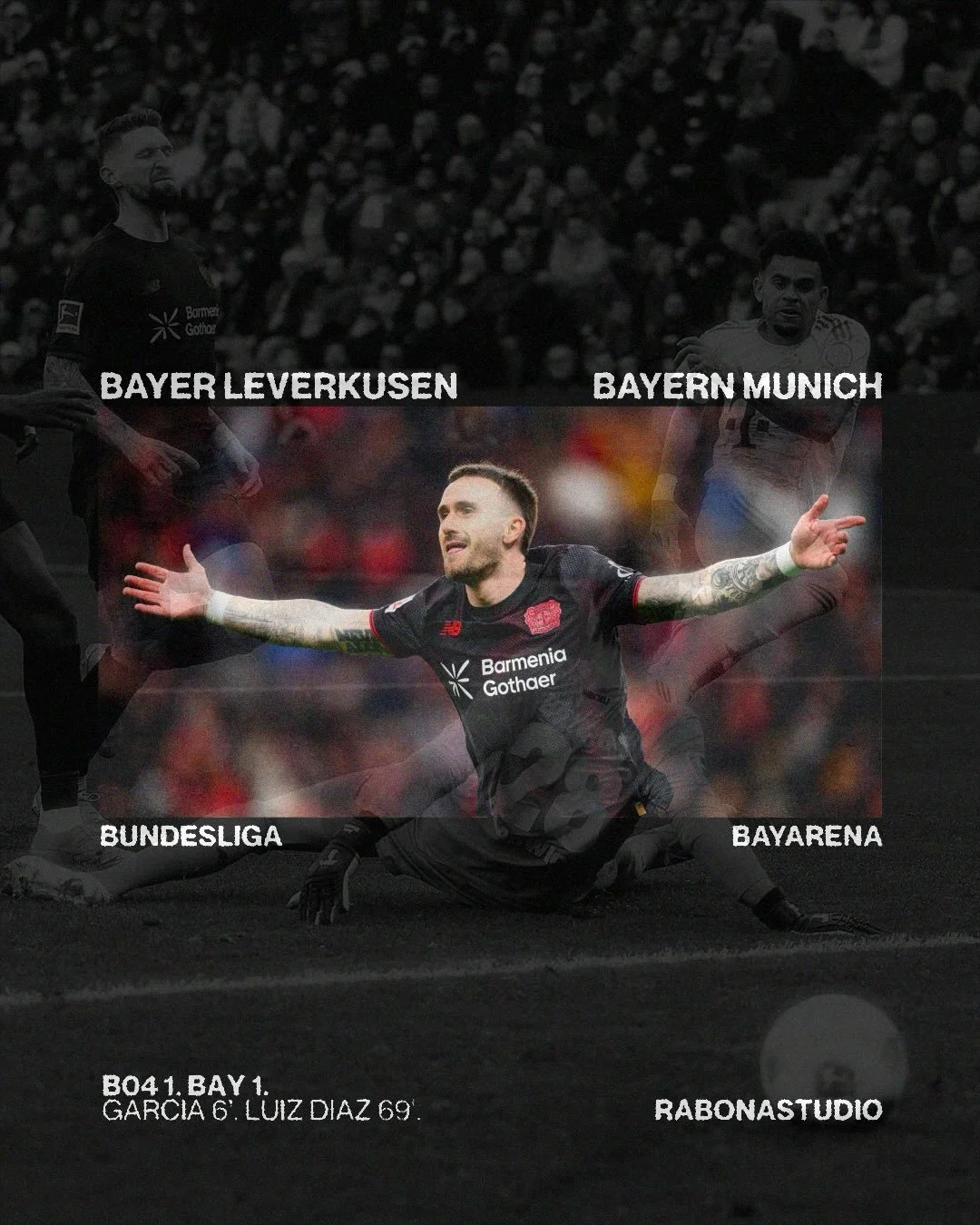 Neutralisation &agrave; la BayArena.
&Agrave; 9 contre 11, le Bayern arrache le nul face au Bayer Leverkusen, qui encha&icirc;ne un deuxi&egrave;me 1-1 cette semaine apr&egrave;s celui contre Arsenal.
Les Bavarois conservent malgr&eacute; tout 9 poin