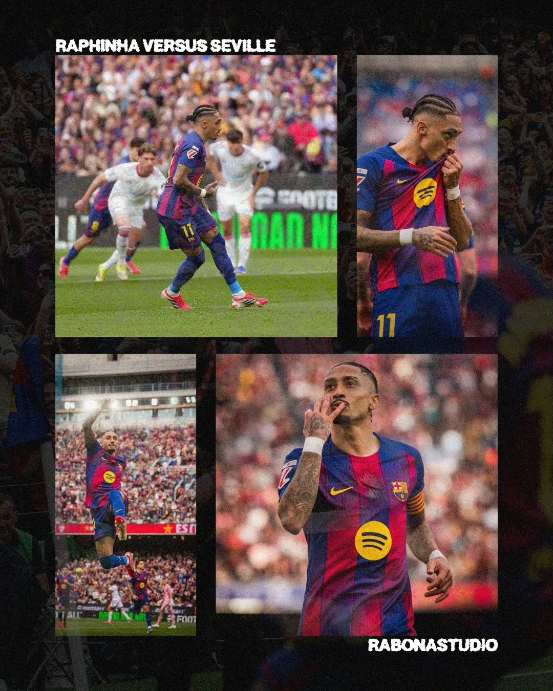 HATRINHA.
Men&eacute; par son capitaine Raphinha, le FC Barcelone fouette Seville 5-2 et conforte sa premi&egrave;re place au championnat. Deuxi&egrave;me tripl&eacute; en Liga pour le Br&eacute;silien, ovationn&eacute; &agrave; sa sortie, pour le re