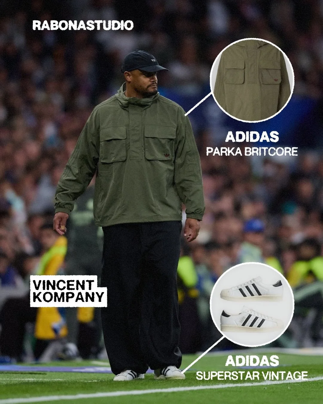 Full adidas pour le Bernab&eacute;u, les bruits de couloir disent que Kanye est derri&egrave;re tout &ccedil;a&hellip; et &ccedil;a ferait sens. De la tactique &agrave; l&rsquo;outfit, Kompany ne laisse rien au hasard.
