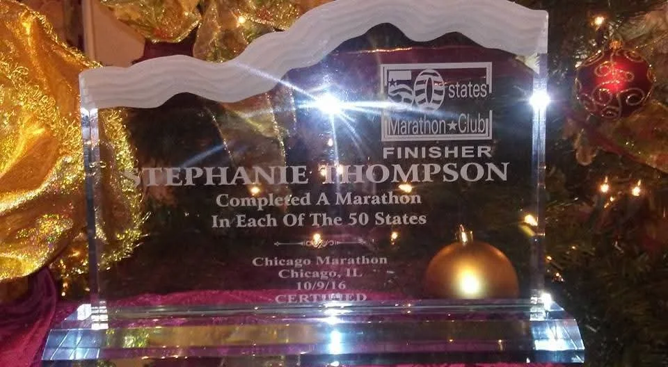 Award for Stephanie Thompson for completing marathons in all 50 states