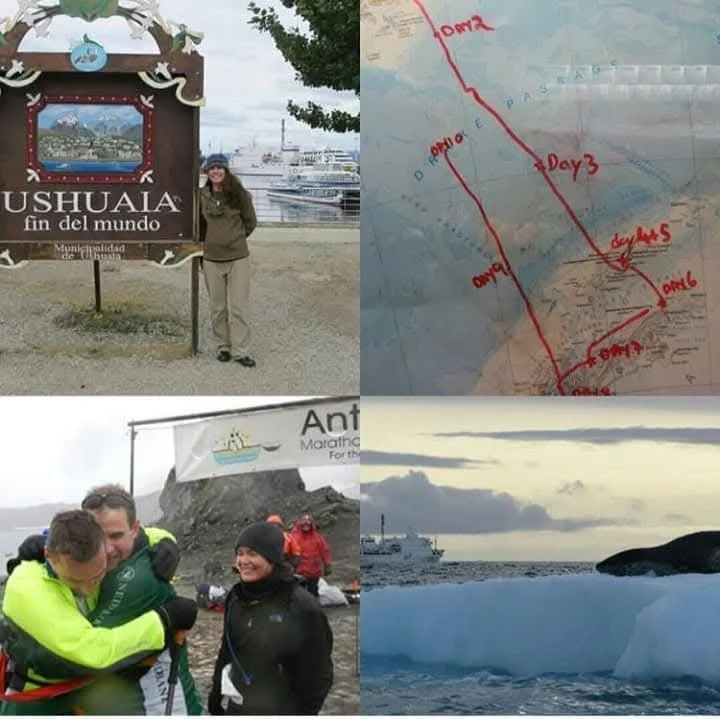 Collage of four photos at Antarctica marathon