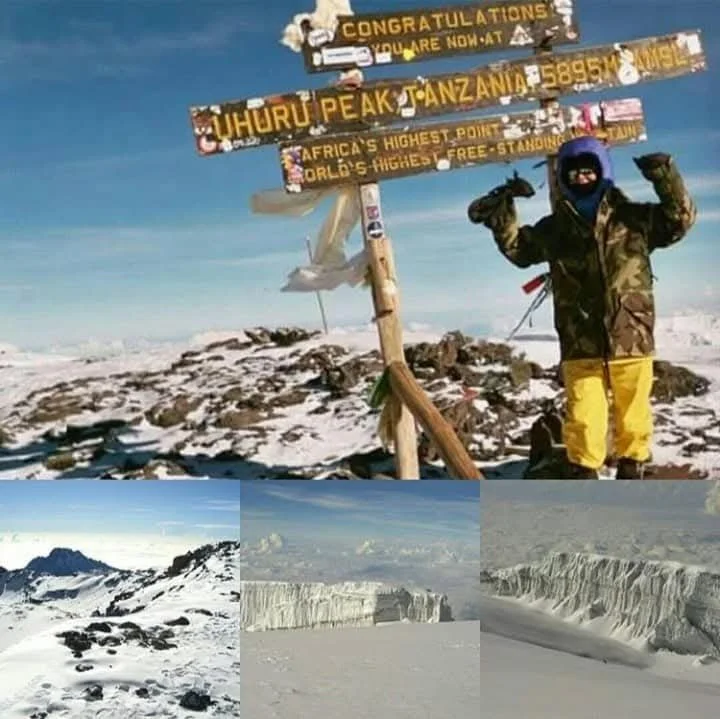 Collage of four photos at Uhuru Peak in Tanzania