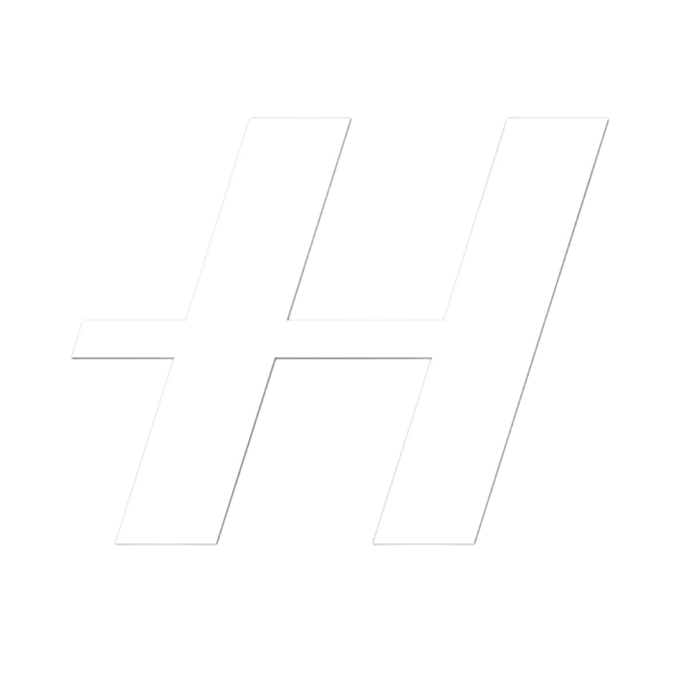 White stylized letter H on a black background.