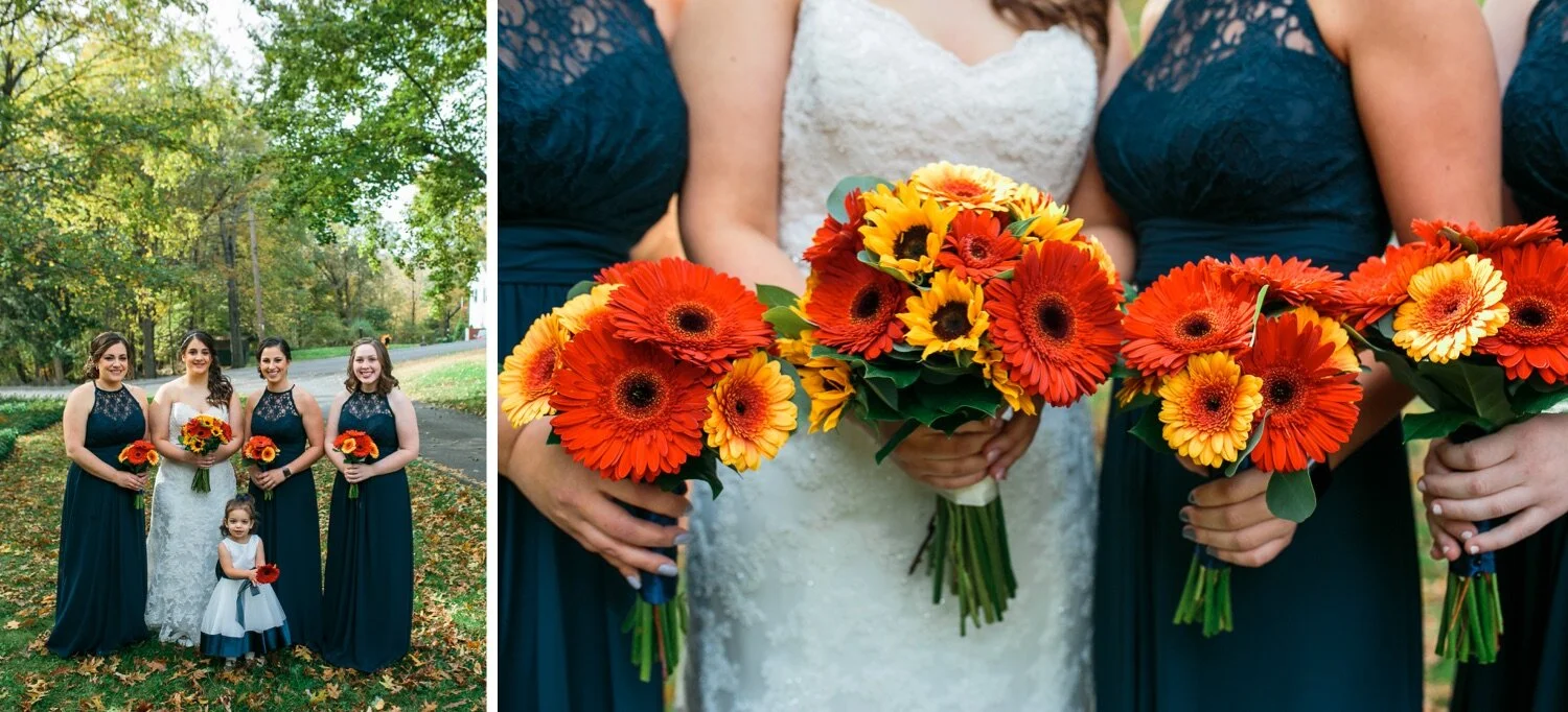 12_Fall bouquets for wedding - red and yellow_Bride with bridesmaids for fall wedding in the Hudson Valley, NY.jpg