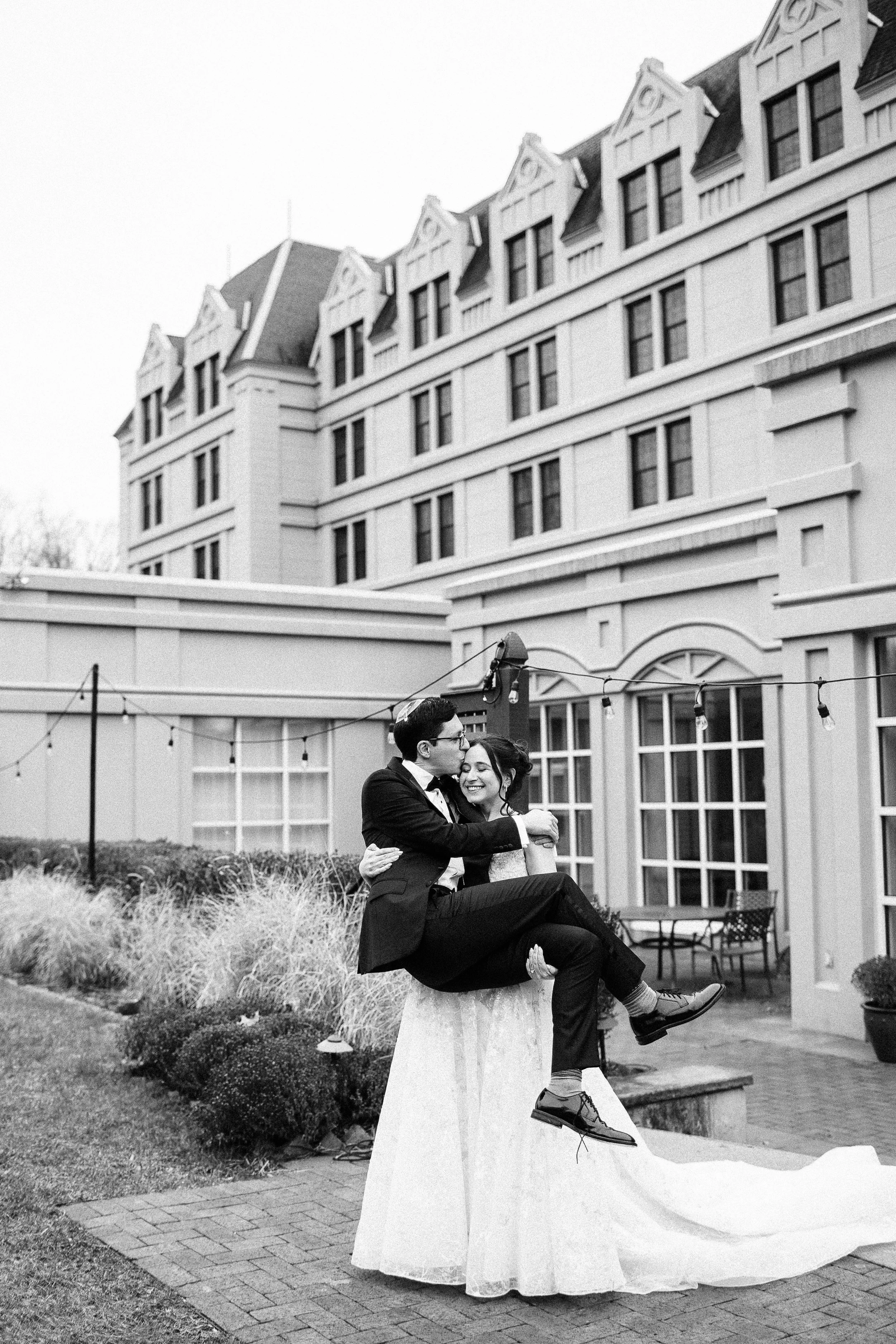 Black and white wedding couple at Catskills NY estate