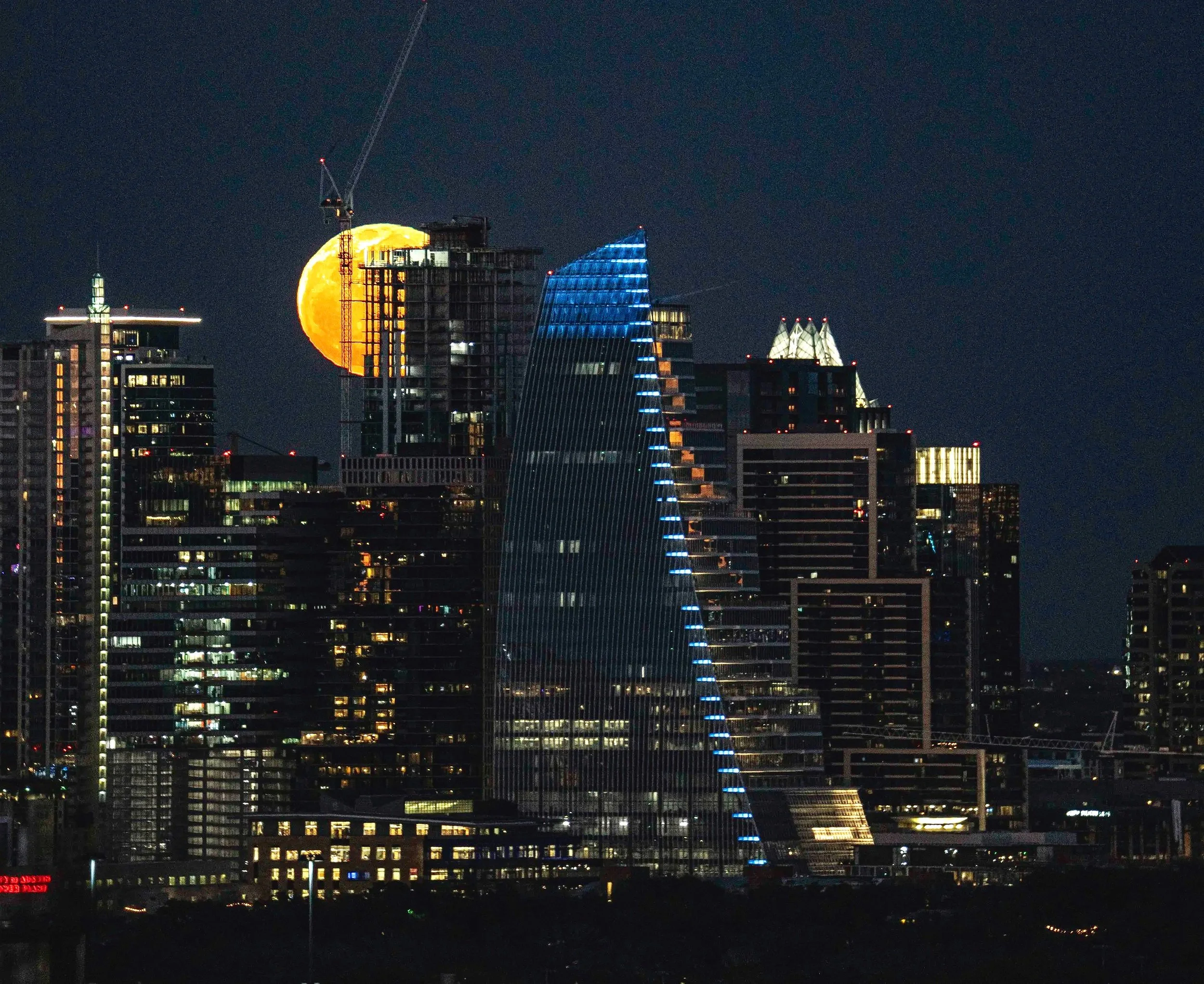 Full moon rising, Google building, Austin Feb 2024