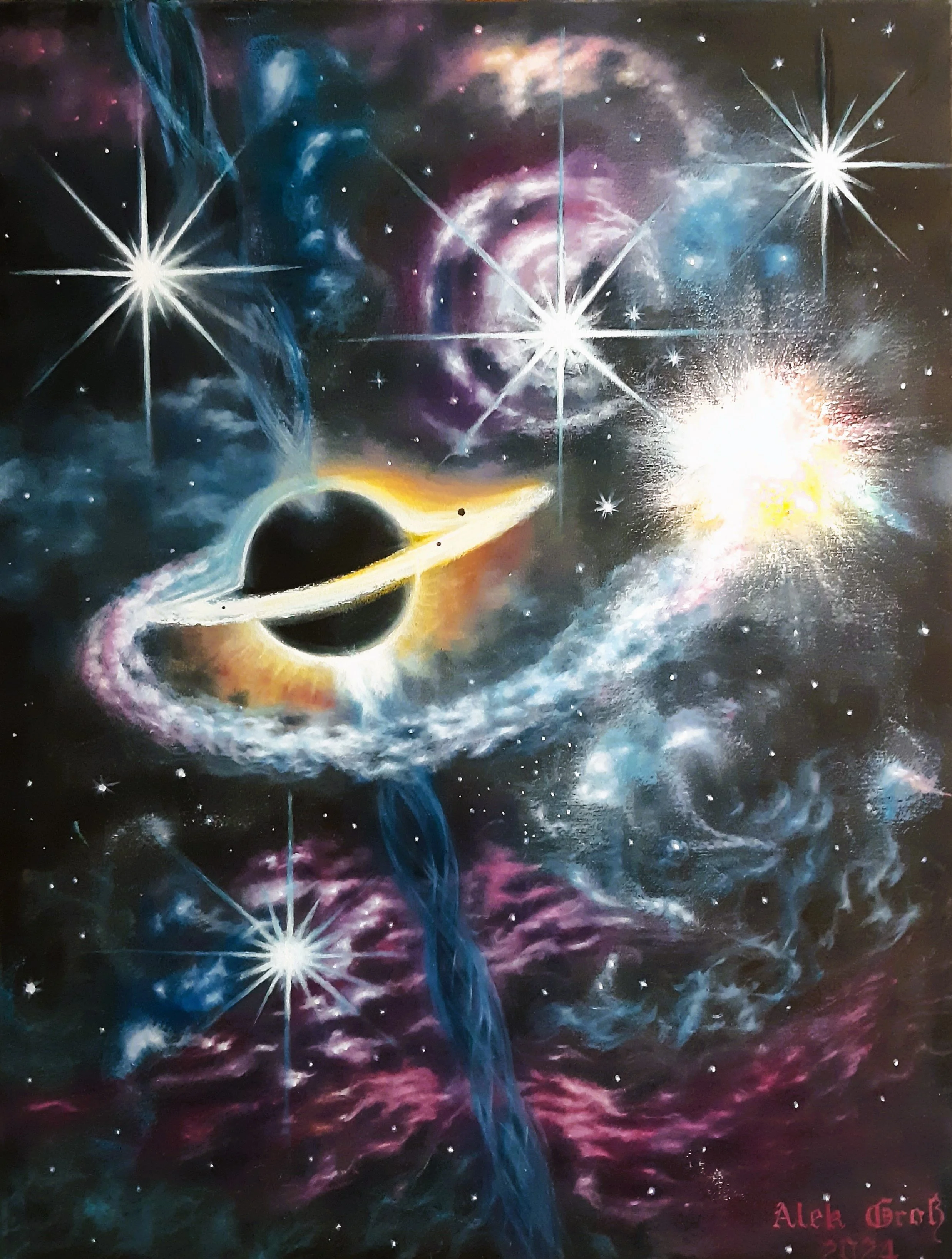 A cosmic exploration of the "Gothic Mysticism" style, capturing the terrifying beauty of a tidal disruption event where light and darkness collide in the void