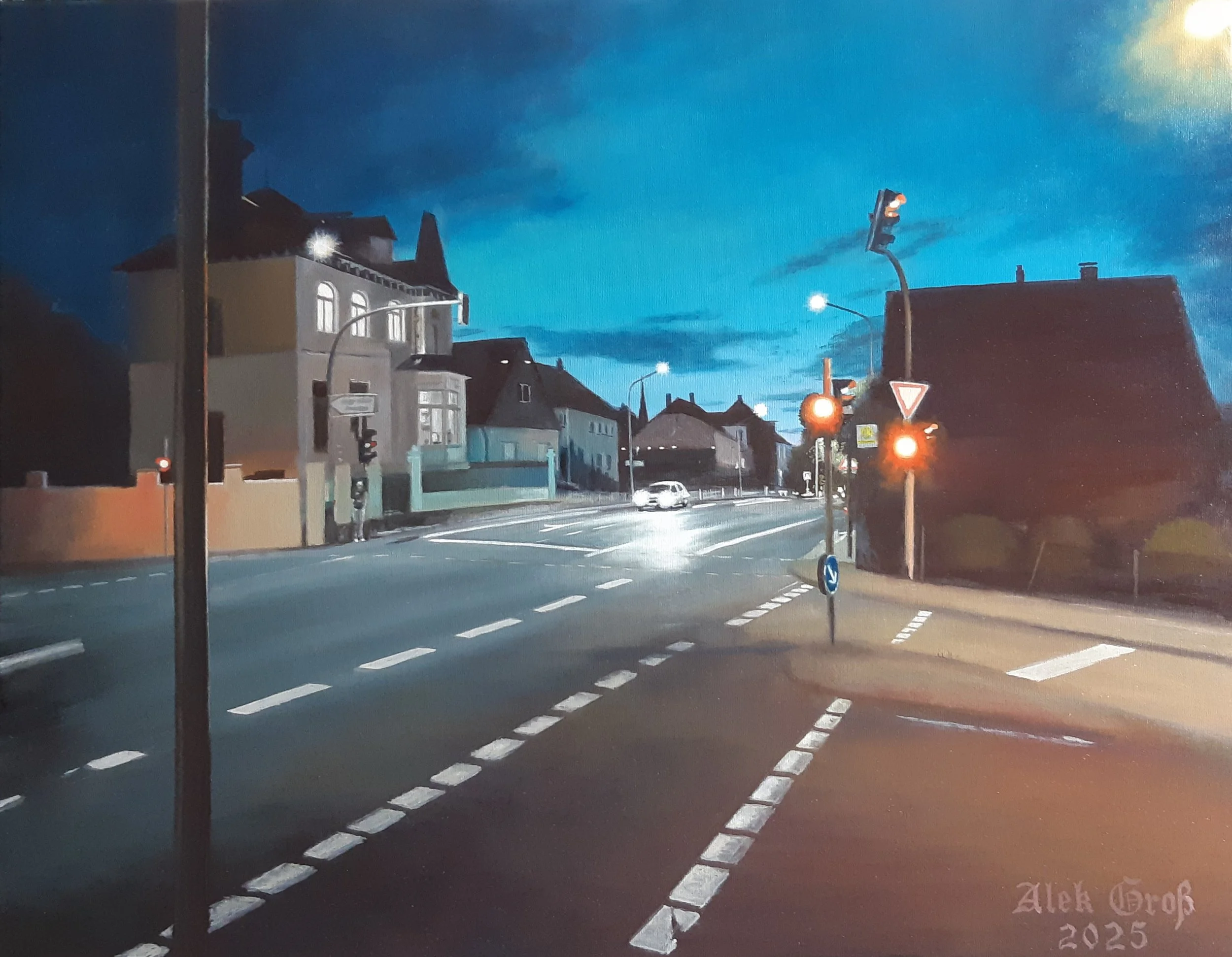 A moment of stillness where the blue of the sky meets the amber glow of the city's pulse