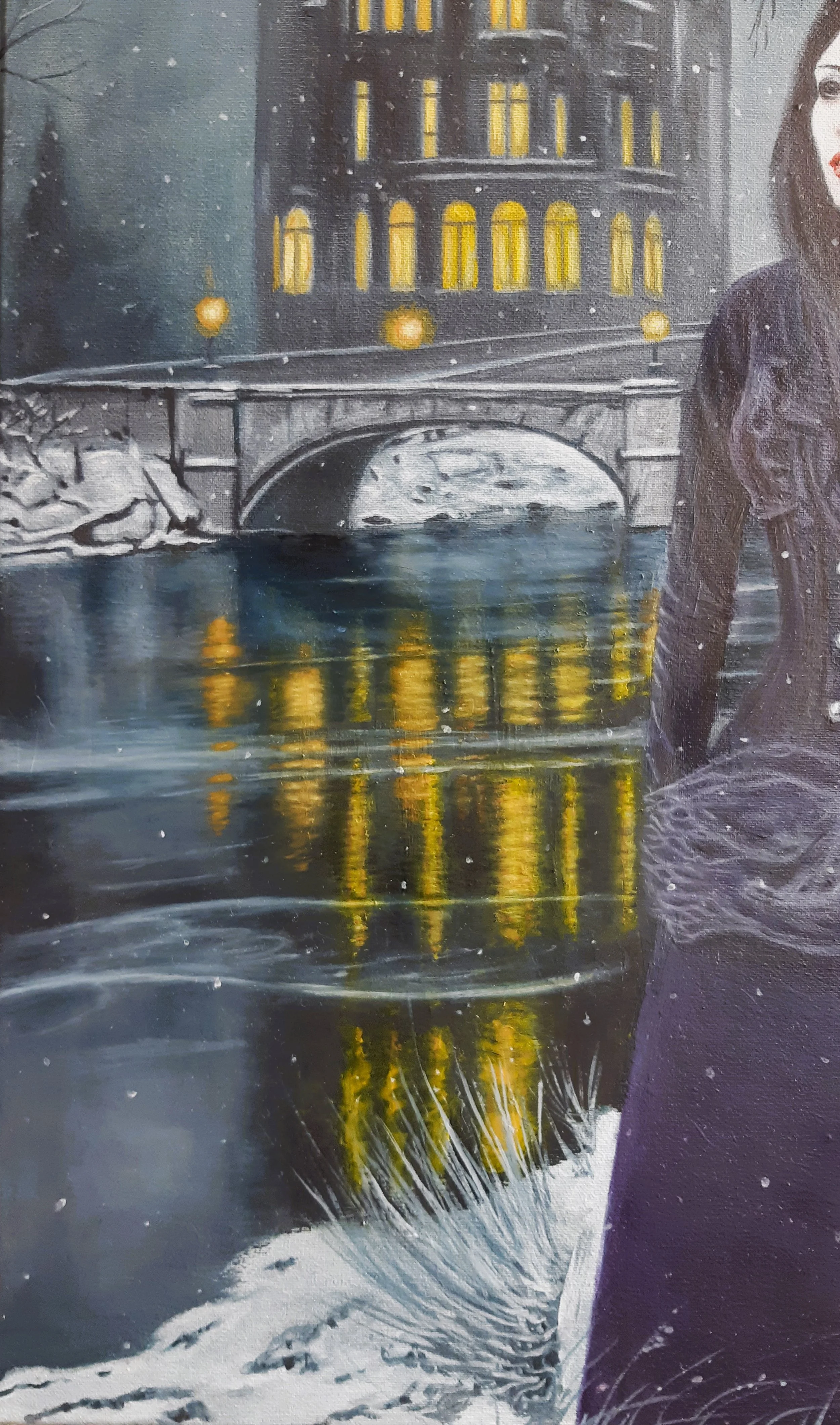 Details: Highlighting the brushwork and the glowing windows