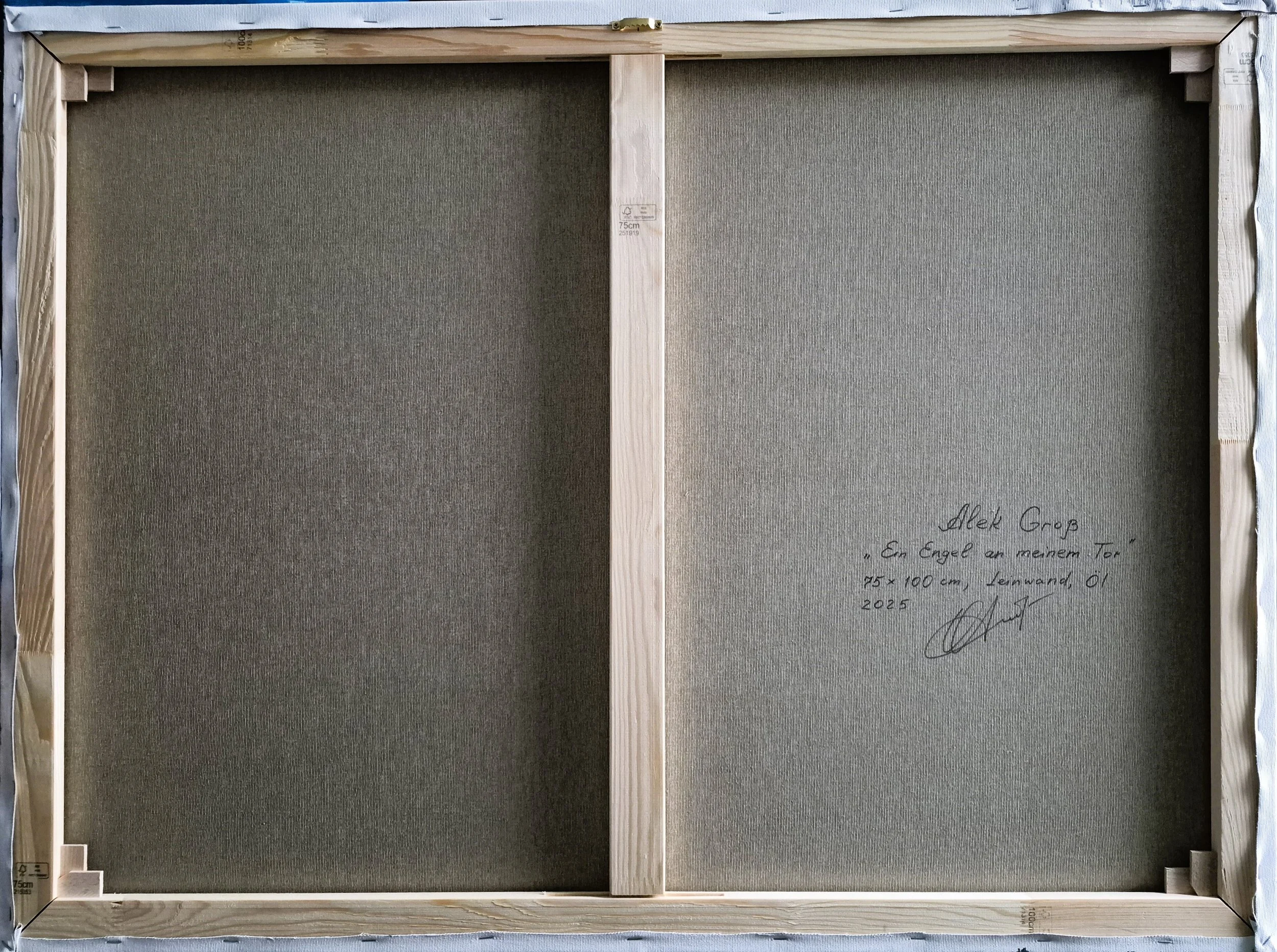 Verso: Hand-signed "Alek Groß" and titled on the reverse side of the canvas