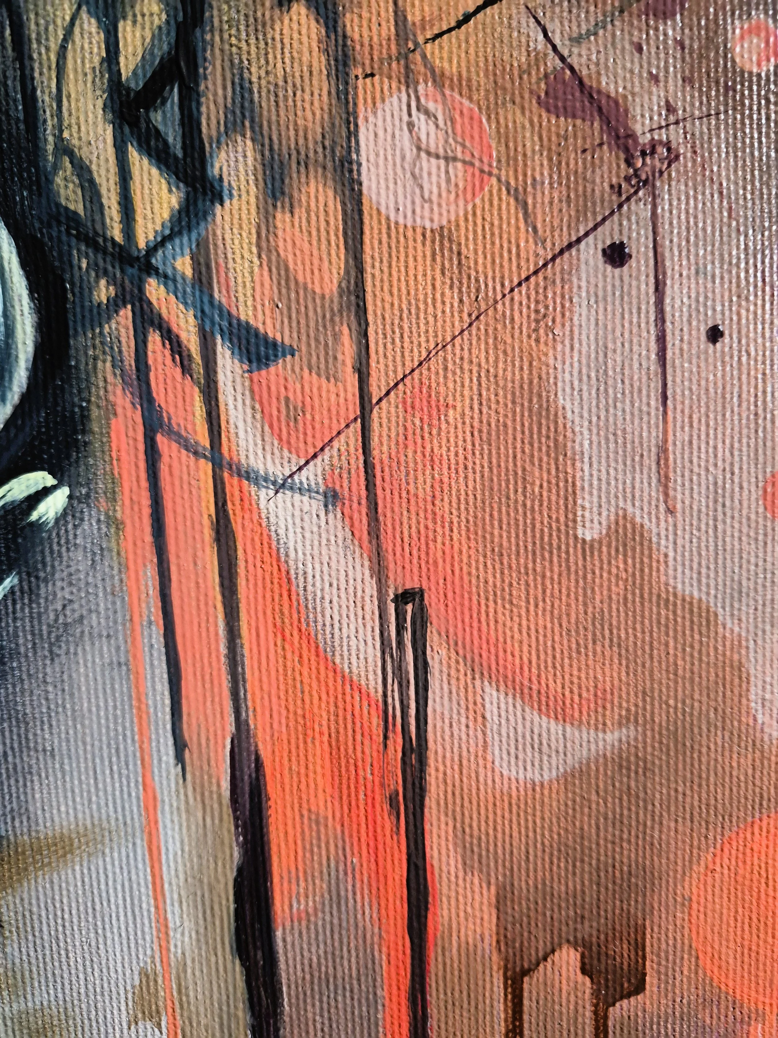 Close-up detail of the oil painting "Die Zeit ist um" by Alek Groß, showing professional brushwork and texture