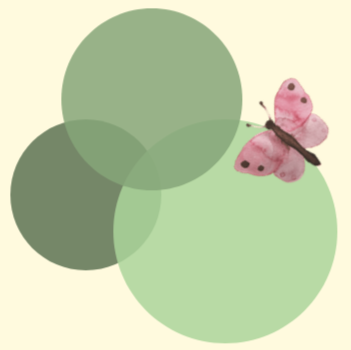 Das Logo ist eine Illustration eines pinken Schmetterlings auf hellgrünem Hintergrund mit drei überlappenden grünen Kreisen.