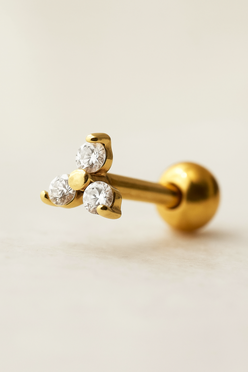 Three Crystal 18K Gold Ohrbarbell