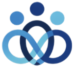 A stylized graphic of three interconnected human figures in shades of blue, symbolizing community or teamwork.
