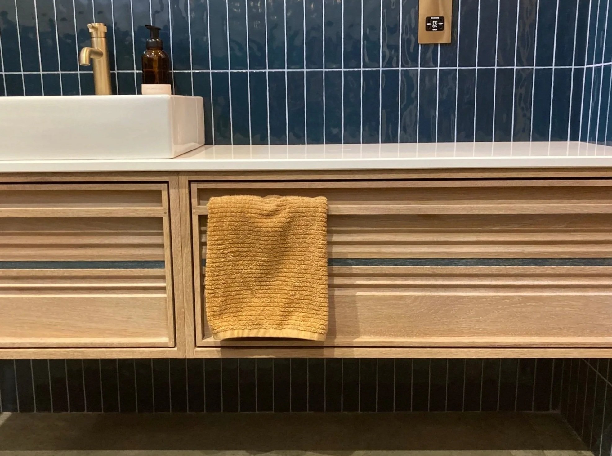 Floating Bathroom Cabinet w/ Blue Accents