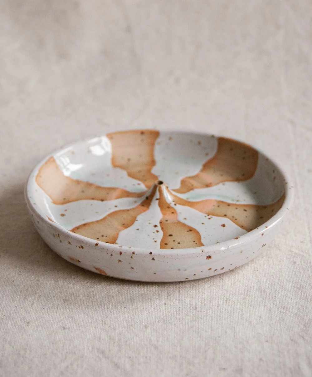 Incense holder, spotted / pink clay with turquoise glaze