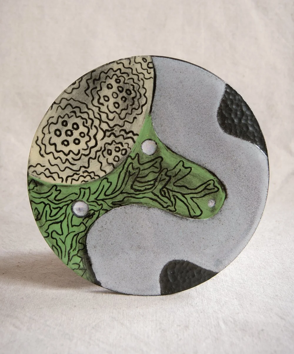 Black 'Rockpool' wall hanging with turquoise glaze and lustre detail